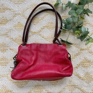 👜 Petusco Red Leather Shoulder Bag Brown Straps Zip Closure Chic Color Pop